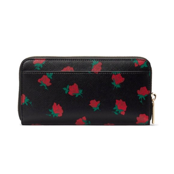 New Kate Spade Madison Rose Toss Printed Large Continental Wallet Black Multi - Picture 2 of 3